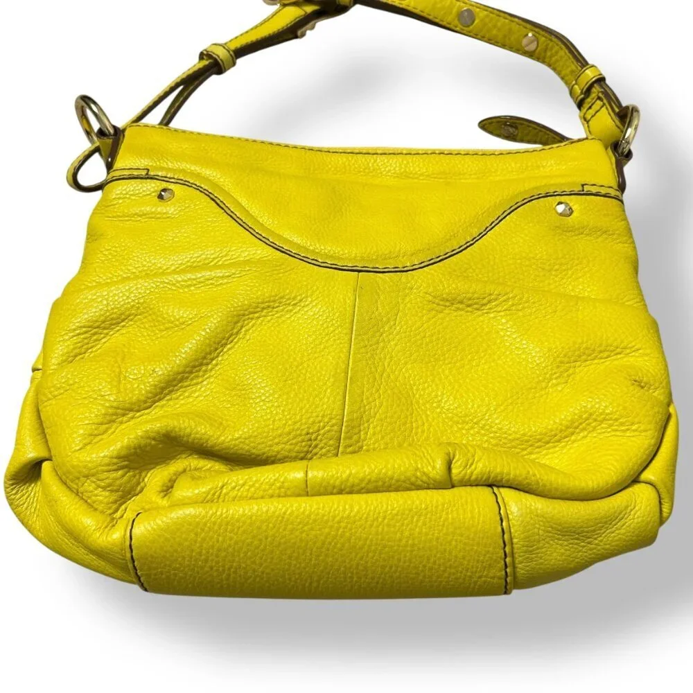 Oryany Bright Yellow Leather Shoulder Bag Purse Turq Lining Gold Hardware
